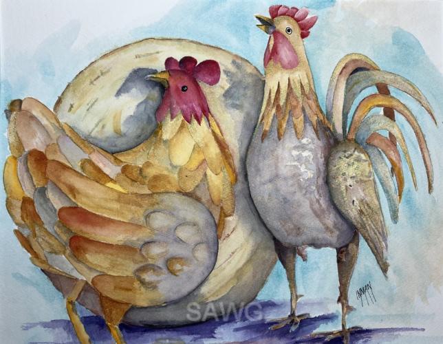 Rooster-Hen-and-Basket by Patricia Inman